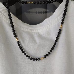Necklace-New-18"-Black/Gold Beads